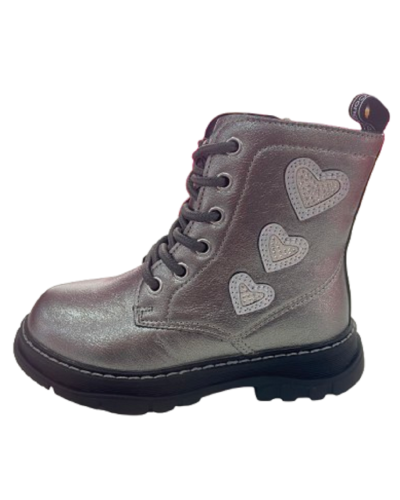 BOTA MILITAR PLATA CON CORAZONES DE CONGUITOS