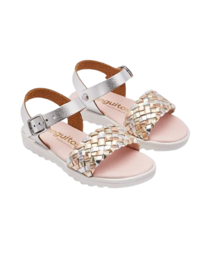 SANDALIAS TRENZA HEBILLA PLATA NIÑA CONGUITOS